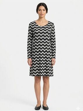 Gudrun Sjödén Womens Organic Cotton Zig Zag Dress/Tunic Lagenlook Black Medium